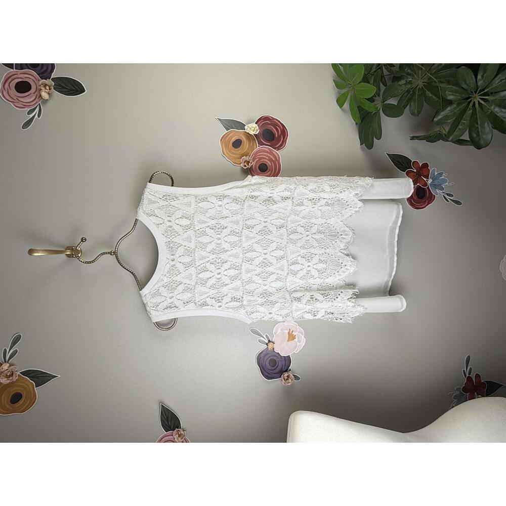 Umgee White Lace Overlay Sleeveless Boho Lightweight Tank - Size - Large - Picture 3 of 5